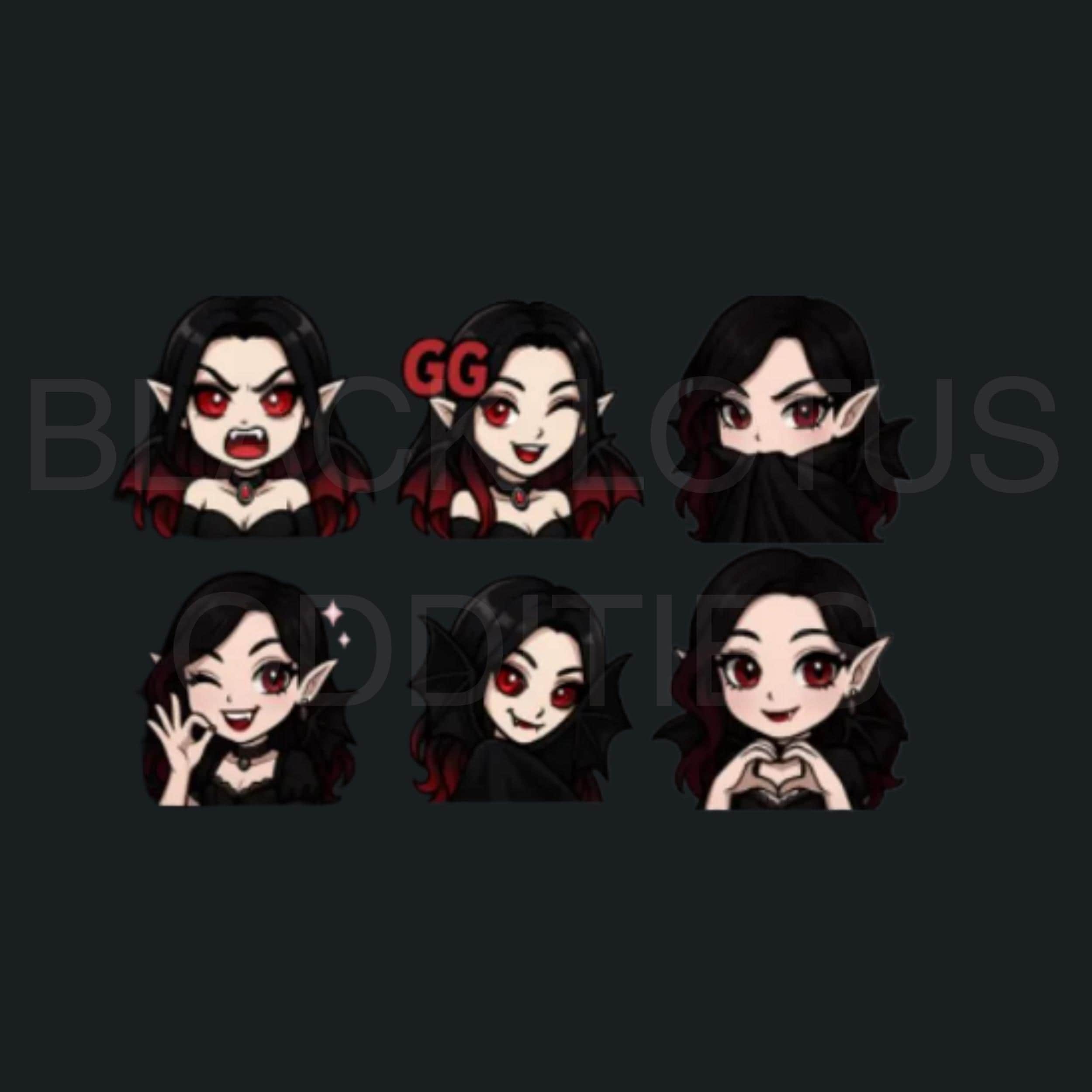 8 Vampire Gamer Girl Emote Bundle | Kawaii Goth Horror Twitch & Discord Emotes | Spooky Cute Chat Icons