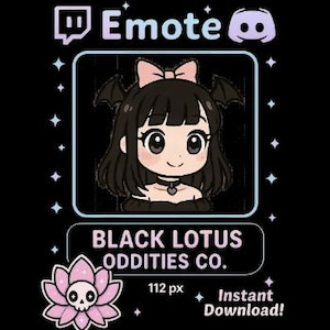 Animated Bat Girl Emote | Cute Gothic Twitch Emote | Kawaii Pastel Goth Avatar PNG for Streamers, Discord & YouTube
