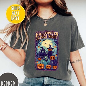 Halloween Horror Night Retro Poster with Pumpkin Shirt, Vintage Horror Night Comfort Colors Shirt, Horror Movies Characters Shirt-BC332