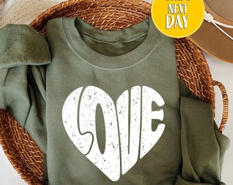 Sudadera con capucha retro Love Heart, sudadera con capucha para el día de San Valentín, suéter para amantes, sudadera con capucha con corazón de San Valentín, regalo para amantes del corazón, suéteres para el día de San Valentín - BC056
