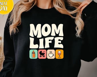 Playful Mom Life Graphic Design Sweatshirt, Mom Life Hoodie, Mother's Day Sweater, Best Mom Sweater, Funny Mom Sweatshirt, Mom Hoodie-BC276