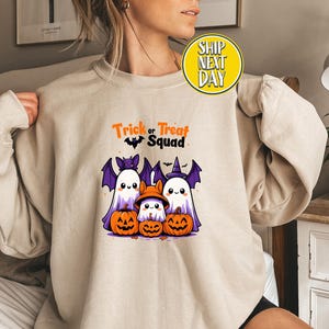 Playful Halloween Trick or Treat Squad Characters Art Sweatshirt,Halloween Trick or Treat Hoodie,Funny Halloween Sweat,Halloween Sweat-BC333
