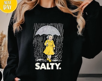 Sudadera con capucha "Chica holandesa bajo la lluvia con paraguas lavanda", sudadera con capucha "Salt", suéter playero moderno, sudadera de verano, sudadera de vacaciones, sudadera sarcástica - BC262