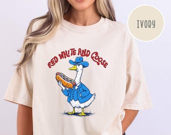 Red White And Goose Shirt, 4th Of July Shirt, Funny Patriotic Shirt, Independence Day Tee, America Shirt, Freedom Gift,USA Goose Shirt-BC228