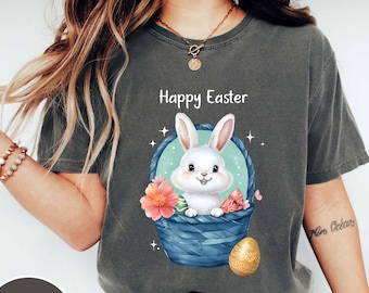 Cheerful Watercolor Bunny Shirt, Comfort Colors Happy Easter Bunnies Shirt,Colorful Rabbit Shirt,Easter Day T-Shirt,Funny Easter Shirt-BC105