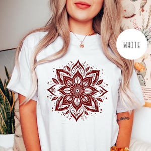 Ornate Floral Mandala Design In Deep Red And Off Shirt, Mandala Shirt, Cute Spring Shirt,Floral Mandala Shirt,Lotus Shirt,Yoga T-Shirt-BC129