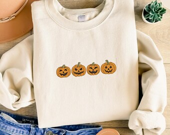 Sudadera con calabaza bordada, sudadera con capucha de calabaza bordada, sudadera de Halloween, sudadera vintage de Halloween, sudadera de temporada espeluznante - BC427
