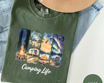 Camping Life Watercolor Illustration T-Shirt,Camp Life Shirts,Summer Camp Vacation Shirts,Camp Group Shirts,Camp Life Tees,Camping Tee-BC217
