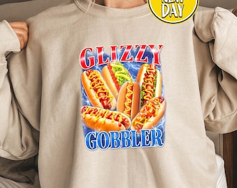 Sudadera con capucha Glizzy Gobbler, sudadera con capucha con meme de perrito caliente divertido, sudadera de cuello redondo para amantes de la comida, regalo para amantes de la barbacoa, sudadera con humor viral sobre comida -BC515