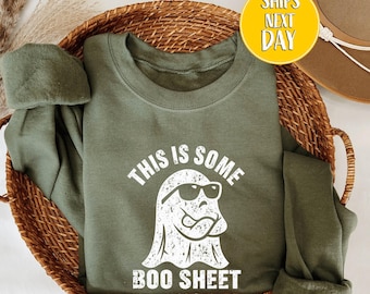 Sudadera "This Is Some Boo Sheet" - Sudadera divertida de Halloween - Sudadera de fantasmas - Sudadera de cuello redondo para la temporada espeluznante - BC521