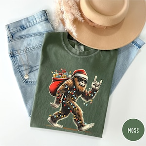 Bigfoot Santa Christmas Lights Comfort Colors Shirt, Christmas Lights Shirt, Bigfoot Merry Tee, Bigfoot Santa Christmas, Xmas Gift -CC075