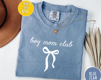 Boy Mom Club Comfort Colors Shirt, Coquette Mom T-Shirt, Boy Mama Shirt, Pregnancy Announcement Boy, Mom Life Shirt, Mother's Day Gift-BC368