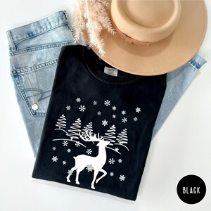 Reindeer Christmas Comfort Colors Shirt, Reindeer Santa Christmas Tee, Winter Nature Shirt Snow Shirt, Reindeer tee, Forest Xmas Shirt-CC046