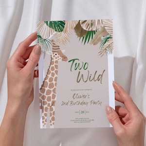 Two Wild Birthday Invitation Editable Template, Safari Second Birthday Invite, Jungle Second Birthday Evite, Digital Download, Printable
