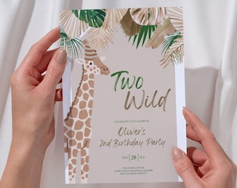 Two Wild Birthday Invitation Editable Template, Safari Second Birthday Invite, Jungle Second Birthday Evite, Digital Download, Printable