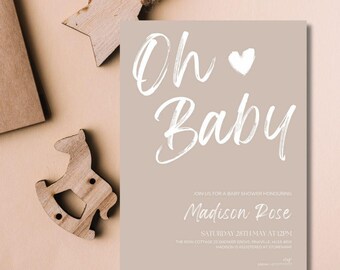 Oh Baby Shower Invitation, Minimalist Gender Neutral Baby Shower Invitation Template, Baby Brunch, Baby Sprinkle, Oh Baby Baby Shower Invite