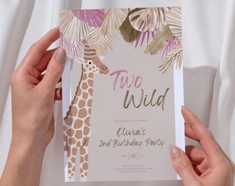 Two Wild Birthday Invitation Editable Template, Safari Second Birthday Invite, Jungle Second Birthday Evite, Digital Download, Printable