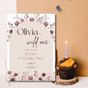 Wildflower Wild One Birthday Invitation Editable Template, Wildflower First Birthday Invite, Floral 1st Birthday Invite, Printable Template