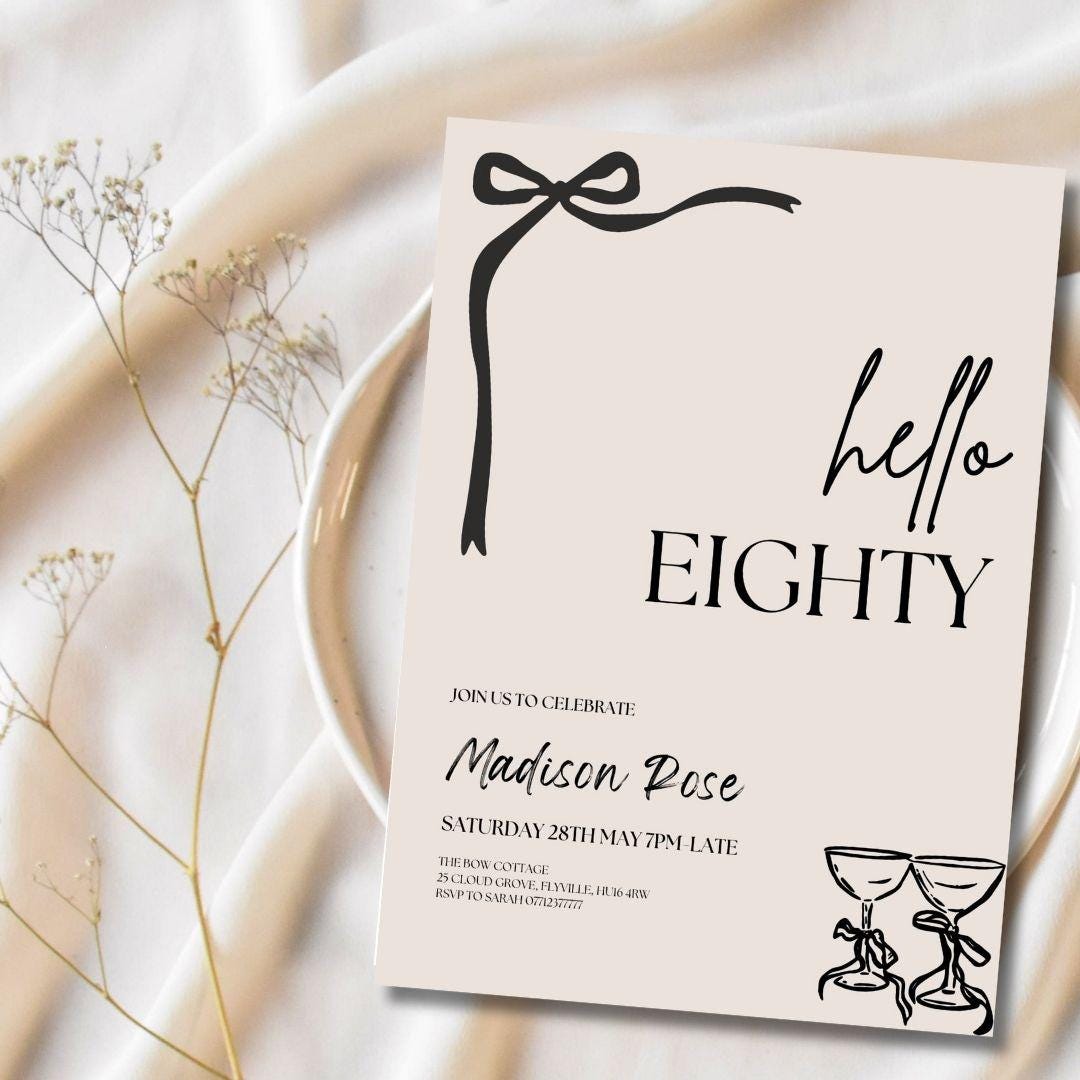 Hello Eighty Birthday Invitation Template, Editable Hello Eighty Invite ...