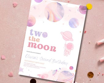 Two The Moon Birthday Invitation Editable Template, Space 2nd Birthday Invite, Space Second Birthday, Digital Download, Printable Template