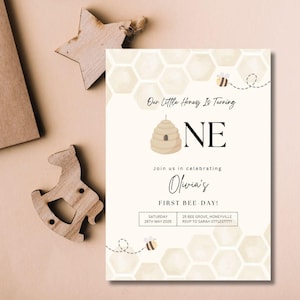 First Bee Day Birthday Invitation Template, Editable Bee Birthday Invite, Bumble Bee 1st Birthday, Digital Download, Printable Template