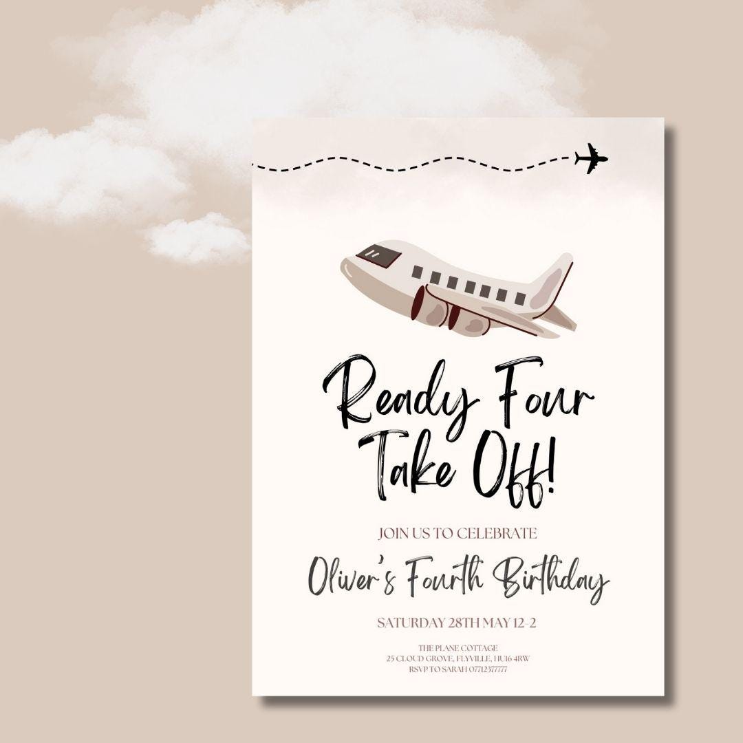 Take Flight Invite Airplane 4th Birthday Invitation, Editable Plane Birthday Invite, Ready ...
