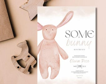 Bunny Baby Shower Invitation Editable Template, Some Bunny Baby Shower Invite, Rabbit Baby Shower Invite, Digital Download, Printable