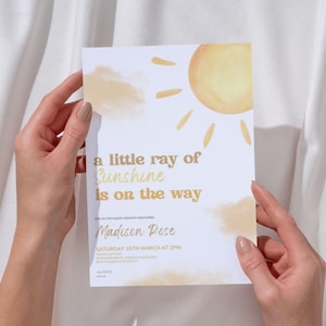 A Little Ray Of Sunshine Baby Shower Invitation Editable Template, Sunshine Baby Shower Invite, Boho Sun Baby Shower, Digital Download