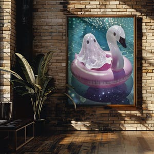 Summerween Wall Art | Printable Summerween Ghost, Spooky Tropical Halloween Decor, Summerween Pool Party, Instant Digital Download