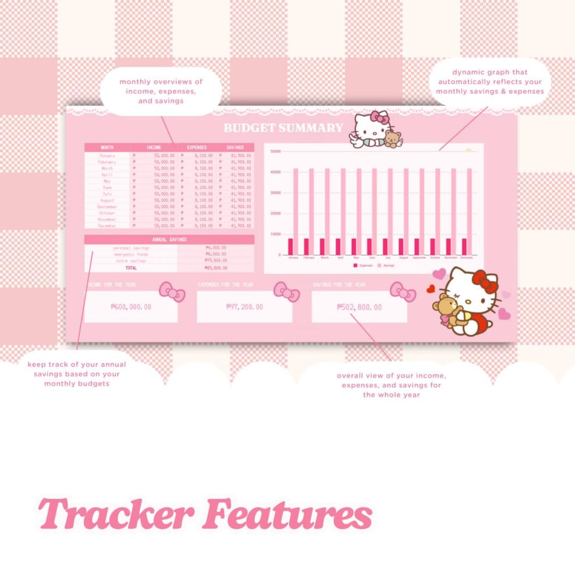 KITTY: Cute Expense &amp; Budget Financial Tracker for Google Sheets - Etsy