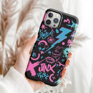 Arcane phone case, jinx phone case,  Arcane Inspired Grunge Retro Neon Coloured Shapes, Abstract Digital Prints, Protective Shell