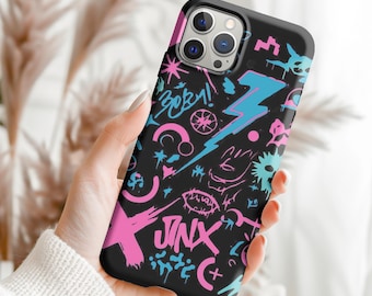 Arcane Jinx Phone Case, Retro Neon Grunge Design
