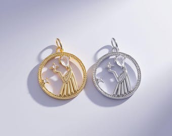18K Gold Filled Woman Pendant,CZ Micro Pave Woman Charm Bracelet Necklace for DIY Jewelry Making Supply
