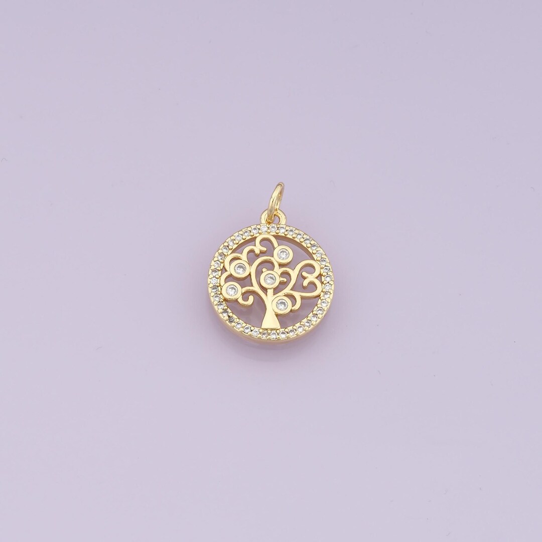 18K Gold Filled CZ Tree of Life Pendant,tree Charm Bracelet Necklace ...