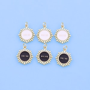 18K Gold Filled Enamel 11:11 Pendant,Angel Numbers Charm Bracelet Necklace for DIY Jewelry Making Supply