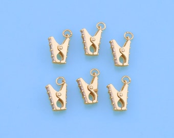 18K Gold Filled Clothespin Pendant,Clip Charm Bracelet Necklace for DIY Jewelry Making Supply