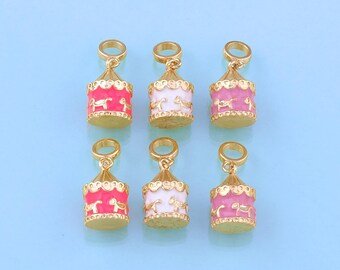 Colgante de carrusel de esmalte con baño de oro de 18 quilates, dije para armar