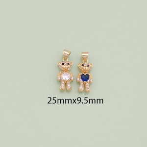 18K Gold Filled Heart Bear Pendant,Dainty Bear Charm Bracelet Necklace for DIY Jewelry Making Supply