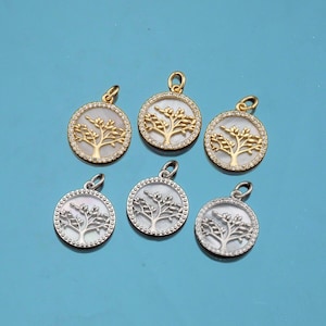 18K Gold Filled Tree of Life Pendant,CZ Micro Pave Tree Charm Bracelet Necklace for DIY Jewelry Making Supply
