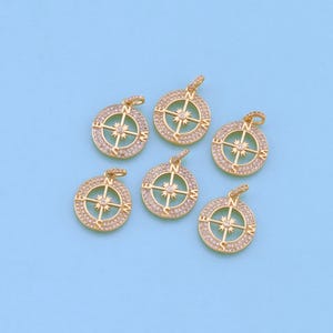 18K Gold Filled  Compass Pendant,CZ Micro Pave North Star Charm Bracelet Necklace for DIY Jewelry Making Supply