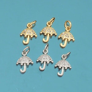 18K Gold Filled Umbrella Pendant,CZ Micro Pave Umbrella Charm Bracelet Necklace for DIY Jewelry Making Supply