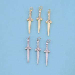 18K Gold Filled Sword Pendant,CZ Micro Pave Sword Charm Bracelet Necklace for DIY Jewelry Making Supply
