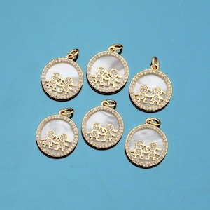 18K Gold Filled Shell Boy Girl Pendant,CZ Micro Pave Boy Girl Charm Bracelet Necklace for DIY Jewelry Making Supply