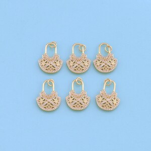 18K Gold Filled Lock Pendant,CZ Micro Pave Lock Charm Bracelet Necklace for DIY Jewelry Making Supply