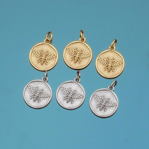 18K Gold Filled Bee Pendant,Round Insect Charm Bracelet Necklace for DIY Jewelry Making Supply