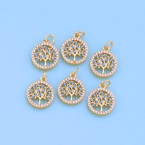 18K Gold Filled Tree of Life Pendant,CZ Micro Pave Tree Charm Bracelet Necklace for DIY Jewelry Making Supply