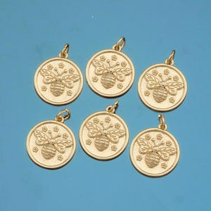 18K Gold Filled Bee Pendant,Round Insect Charm Bracelet Necklace for DIY Jewelry Making Supply
