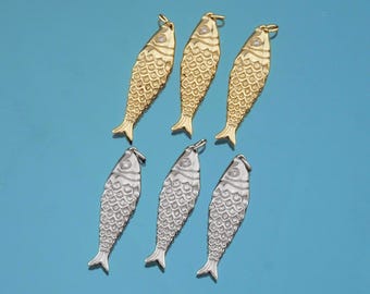 18K Gold Filled Fish Pendant,CZ Micro Pave Fish Charm Bracelet Necklace for DIY Jewelry Making Supply