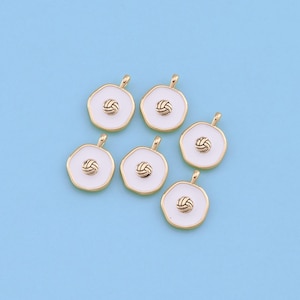 18K Gold Filled Volleyball Pendant,Enamel Volleyball Charm Bracelet Necklace for DIY Jewelry Making Supply