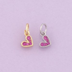 18K Gold Filled Pink Heart Charm, CZ Micro Pave Pendant